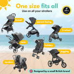 SnoozeShade Plus Deluxe (6m+)  Premium Sunshade & Mosquito Net for Pushchairs Blocks 97.5% UV & Supports Naps