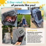 SnoozeShade Plus Deluxe (6m+)  Premium Sunshade & Mosquito Net for Pushchairs Blocks 97.5% UV & Supports Naps