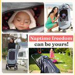 SnoozeShade Plus Deluxe (6m+)  Premium Sunshade & Mosquito Net for Pushchairs Blocks 97.5% UV & Supports Naps