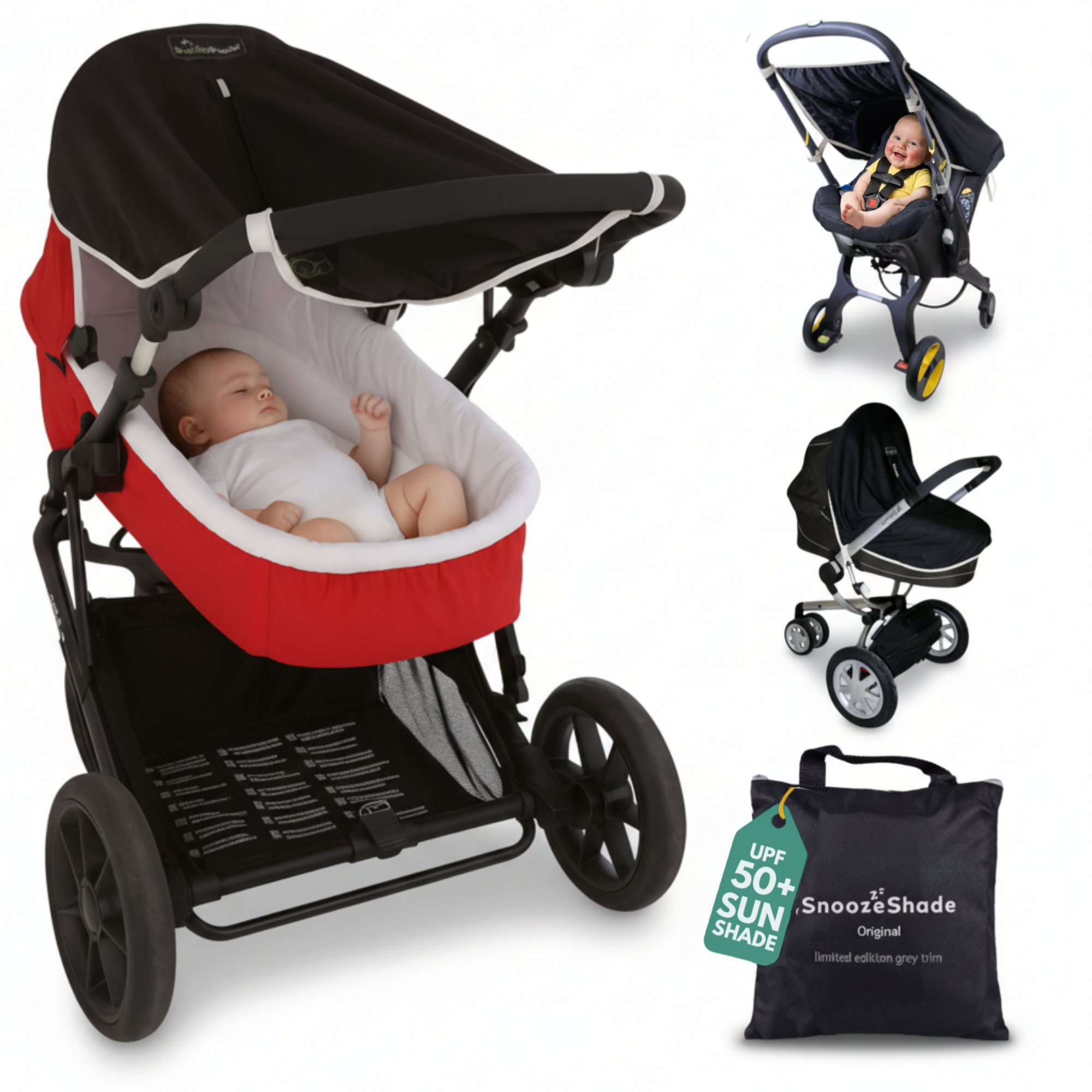 ki-no Kn One off Shade＆Kn Stripe Amber SnoozeShade Original - Baby Pram Sun Shade - Limited Edition Grey