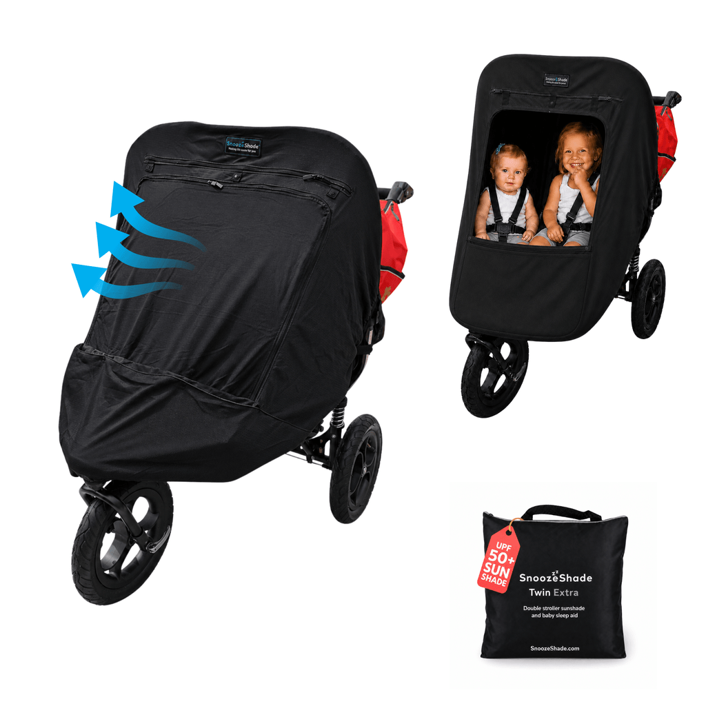 double stroller shade SnoozeShade Twin Extra | double pram and buggy sun shade
