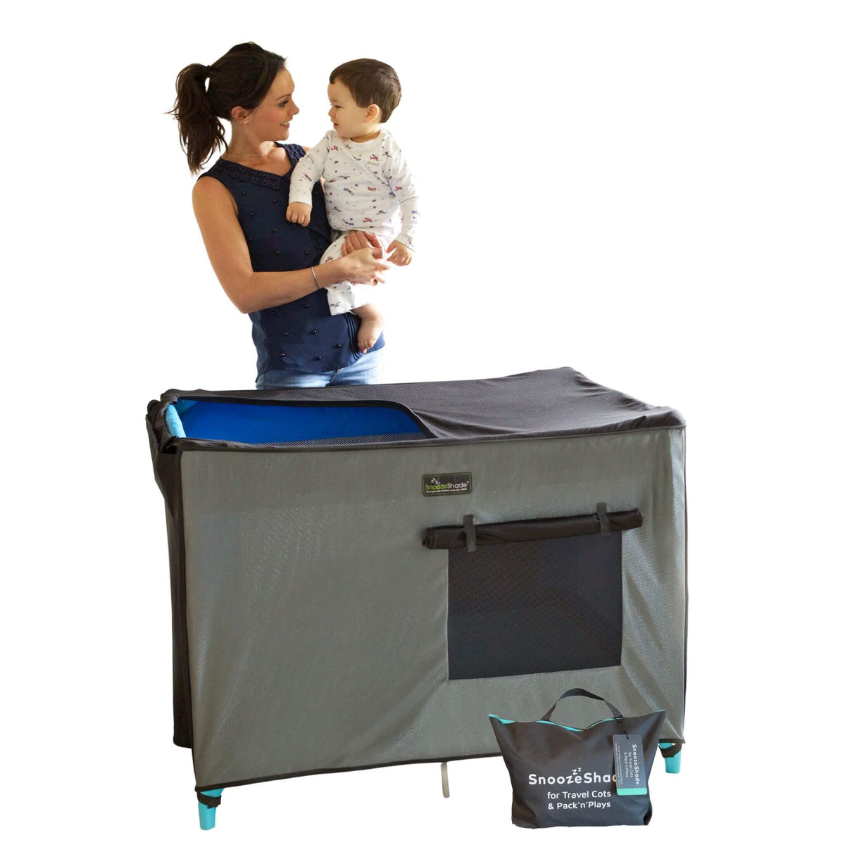 SnoozeShade for Travel Cots Airpermeable blackout canopy SnoozeShade