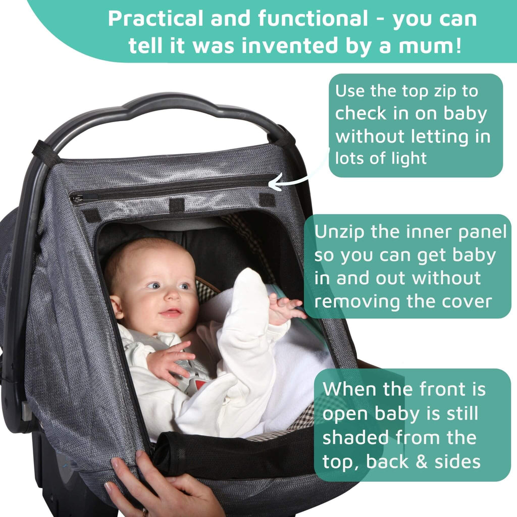 SnoozeShade for Infant Car Seats Deluxe (0–9 months) | Sun and sleep shade for Group 0 and 0+ car seats