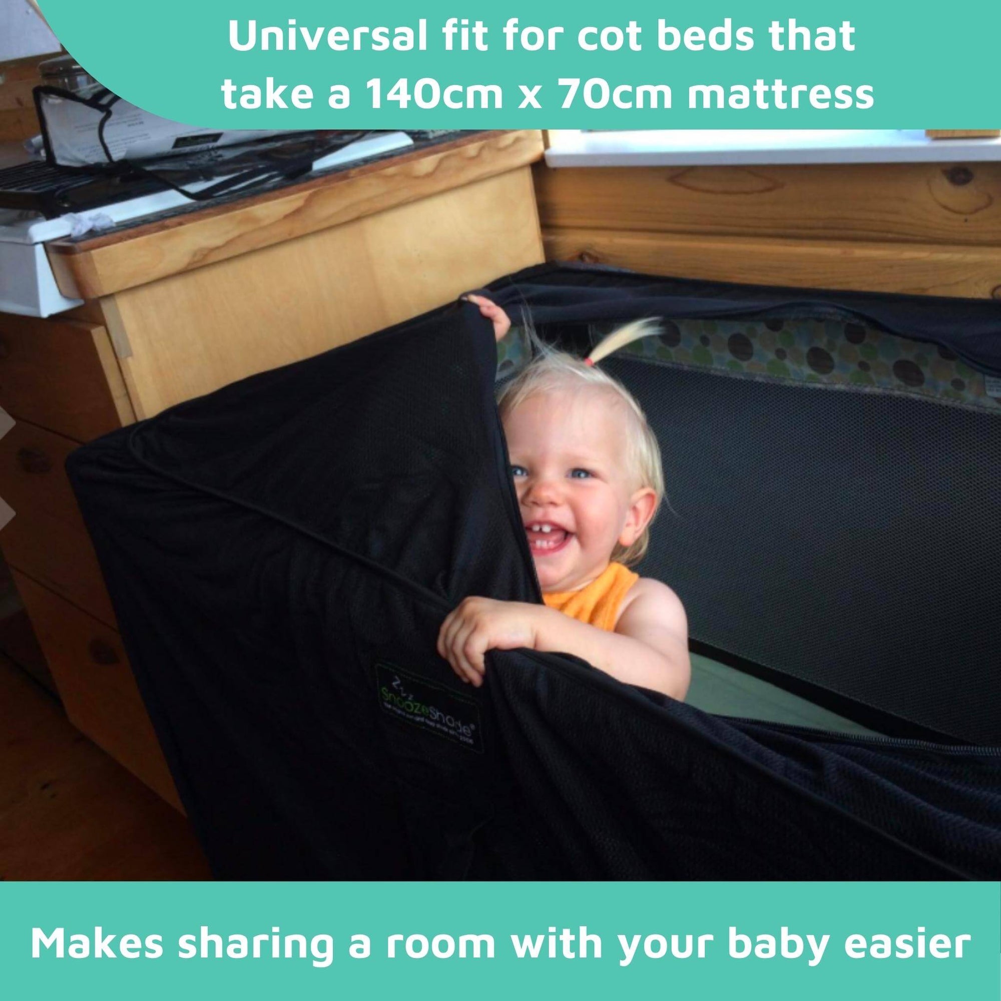 SnoozeShade for Cot Beds | Cot bed blackout canopy and sleep shade | Air-permeable fabric