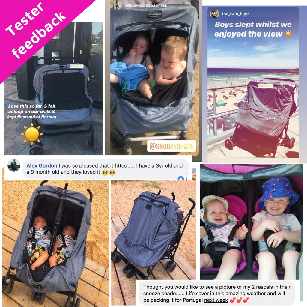SnoozeShade Twin Deluxe (suitable from birth) | Double buggy/pushchair sun and sleep shade